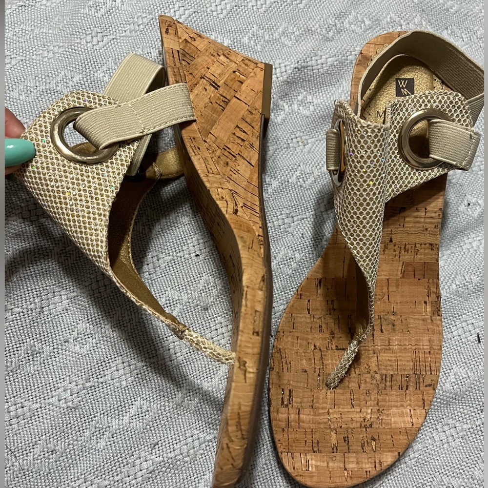 Gold Sparkle Cork Wedge Sling back ✨